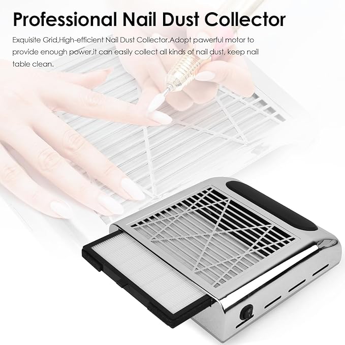 Nail Dust Collector Vacuum Machine, Cofashion 80W Nail Dust Vacuum Powerful NailVacuum for Acrylic Nail Polygel Nail Filter Replaceable Use for Salon & Home, Silver