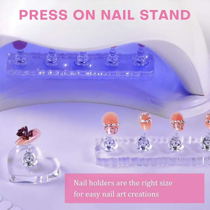 Nail Stand For Press On Acrylic Nail Holder Kit For Painting Nails Tip Arts Display With 300PCS Double-Sided Tape And 1 Heart Shaped Acrylic Stands For Nail Art Supplies