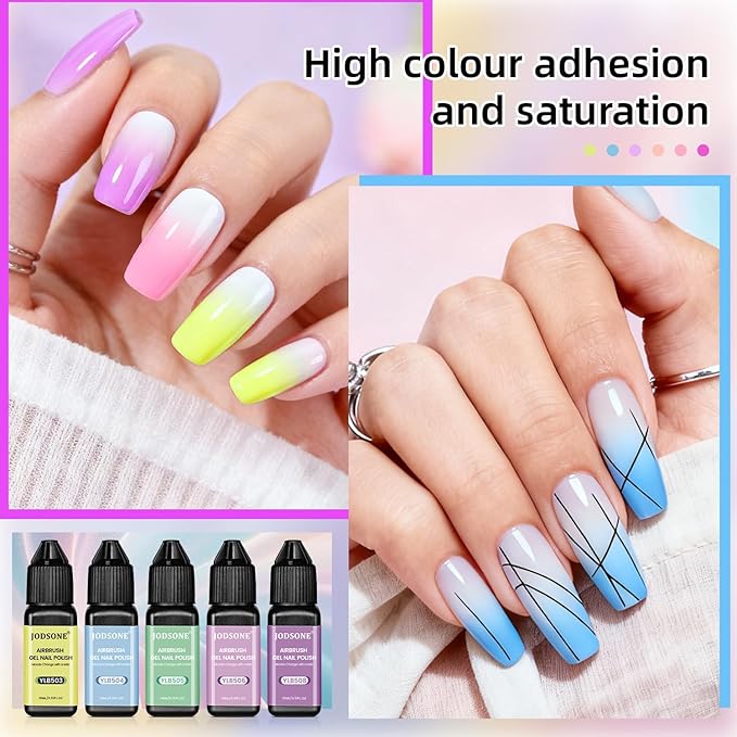 JODSONE Airbrush Gel Nail Polish Set 20 Colors No Dilution Strong Coverage for Ombre French Nail Art Design Nail Airbrush Paint Gel Nail Polish Ideal for Home Salon Use