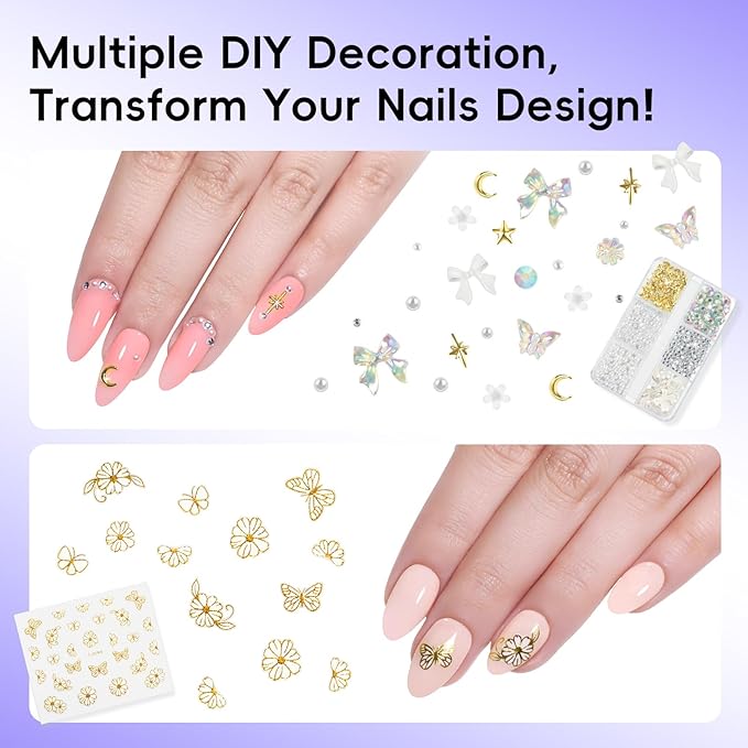 PEACECOLOR Gel Nail Kit, 240Pcs Short Medium Almond Nail Tips with U V Light 2PC Jelly Gel Polish Nail Glue Top Coat Stickers Rhinestones Easy Extension Set DIY Salon Gifts for Women