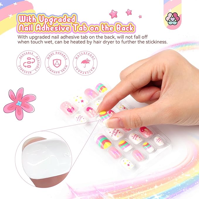 Saviland Kids Press on Nails - 168Pcs 7 Packs Press on Nails 1 Week Styles Kids Nails Adhesive Tab Full Cover Colors & Patterns False Nail Art Kits Sets Christmas Gifts for 8-12 Years Old Kids Girls