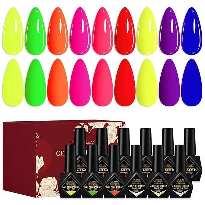 Nail Polish Gel Set, 9 Colorful Natural Gel Nail Polish Kit, Long Lasting Fast Curing, Soak Off UV Gel Nail Set, Women DIY Nail Salon Home Gift 12 PCS/SET