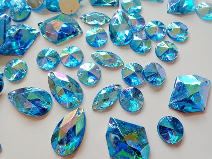 300pcs Mixed Shape Size deep Blue Crystal sew on Rhinestones Acryl Loose Beads Hand Sewing Strass