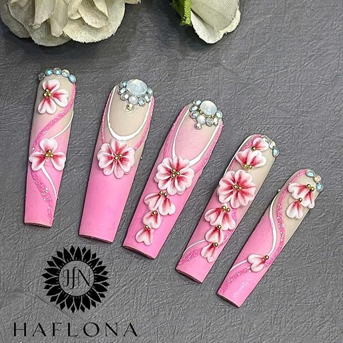 Set 20Pcs White Red Heart 3D Flowers for Nails, Handmade 3D Acrylic Flowers for Valentine - Wedding Nails, Flower Nail Made by Acrylic Powder Design Deco Nail Art Women Girls (15 White Red Heart 2#)