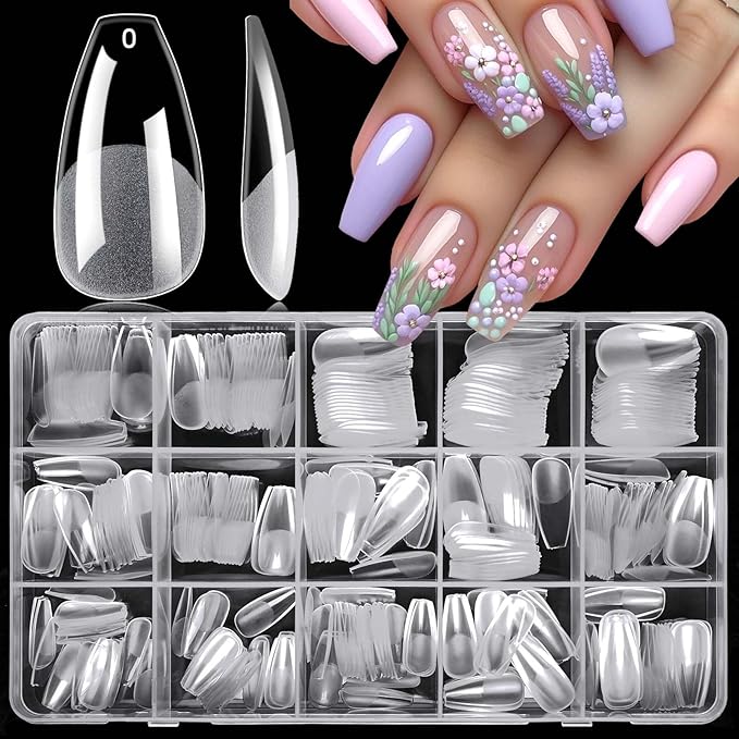 LoveOurHome 360pc Medium Coffin Nail Tips Clear Fake Nails Coffin Soft Gel Nails Tips Full Cover Acrylic Nails Clear Press on Nails Medium False Nails 15 Sizes Fingernail for Gel Nail Extension