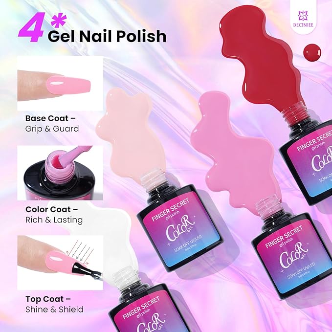 Nail Kit for Beginners with Everything: Professional Nail Kit Acrylic Set with Practice Hand Drill U V Light Gel Polish in Makeup Bag Gift for Women Salon Home (Holo Pink)