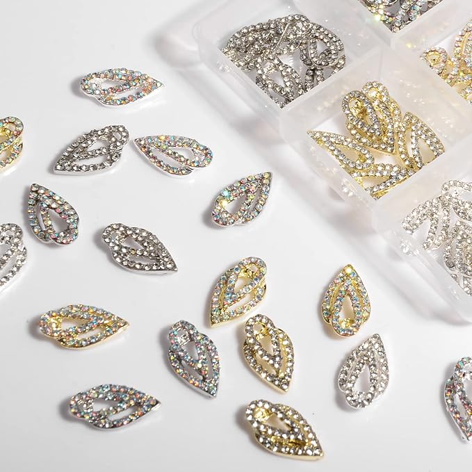 30Pcs Drop Shaped Nail Charms 3D Drop-shaped Nail Rhinestones Glitter Nail Gem Gold Sliver AB Nail Art Charms for Girl Women DIY Nail Art Craft Decoration
