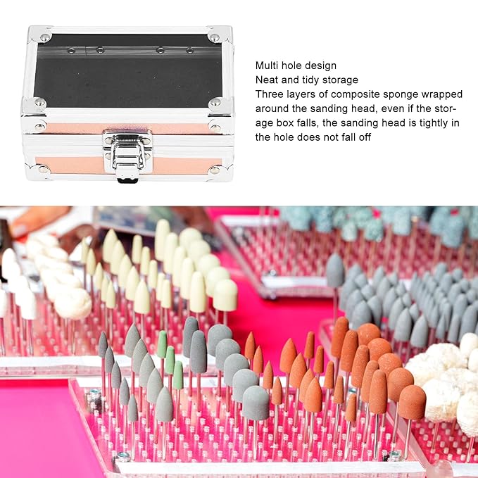 Pomya Nail Drill Bit Holder Storage Box, Multi Hole Nail Drill Bits Stand Displayer with Transparent Cover, Nail Bits Organizers Container (Dazzling Gold)