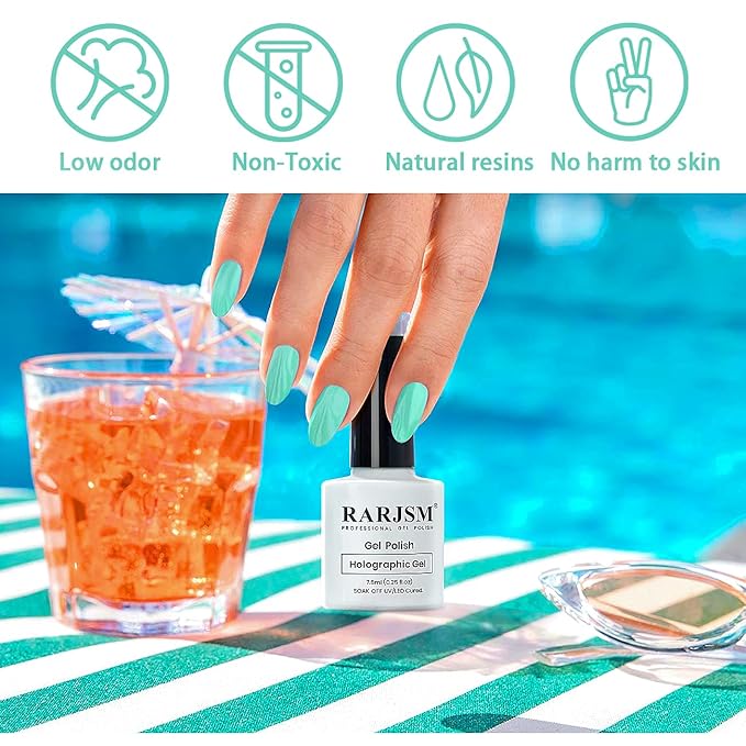 RARJSM Neon Gel Nail Polish Kit Soak off Holographic Nail Polish Set Silver Glitter Nail Polish Irridescent Colors Green Yellow Neon Orange Hot Pink Rose Red 6 Piece Set 7.5ML Curing Required