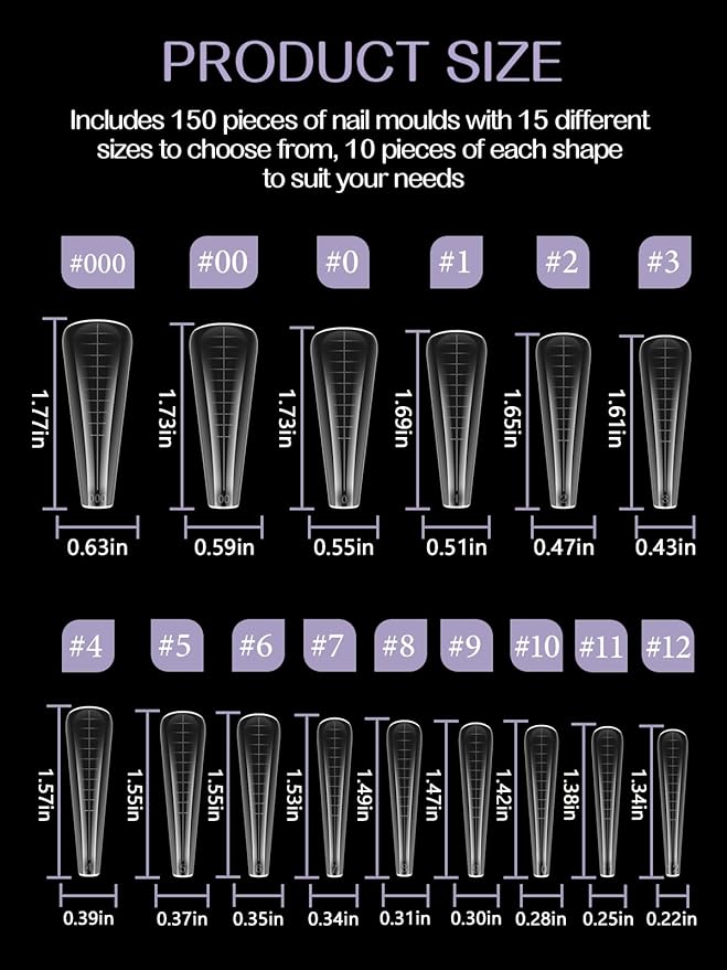 TOROKOM Dual Nail Forms for Poly Nail Gel, 150 PCS Coffin Structure Poly Nail Gel Square Nail Molds for Builder Gel Poly Extension Gel Nail Art Design Salon&DIY