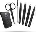 6 Pieces Professional Stainless Steel Tweezers for Eyebrows with Curved Eyebrow Scissors for in Grown Hairs,Precision Tweezers Set for Women & Men Hair Plucker with Fiber Tip