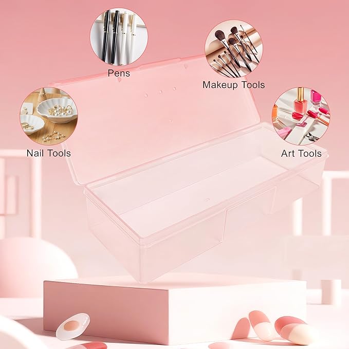 Plastic Implements Nail Tech Box, Hozziii Pink Manicure Tool Box Nail Supply Storage Organizer Personal Box for Manicure Pedicure Kit (4pcs in pink)