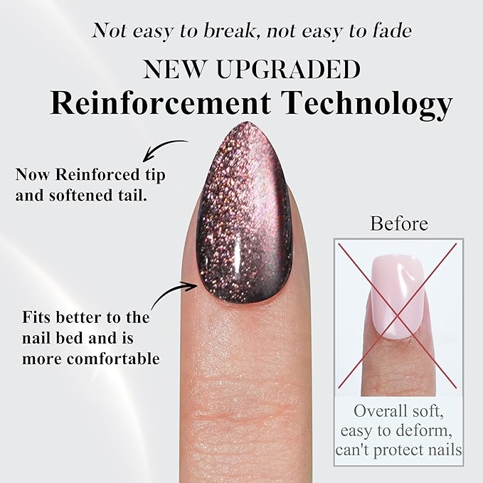 Cat Eye Press on Nails Short, Jofay Fashion Soft Gel Fake Nails, Purple-Green Color-changing Shimmer Cat Eyes Nails, Reusable & Glossy Acrylic False Nails, Glue on Nails Kit Stick on Nails for Women