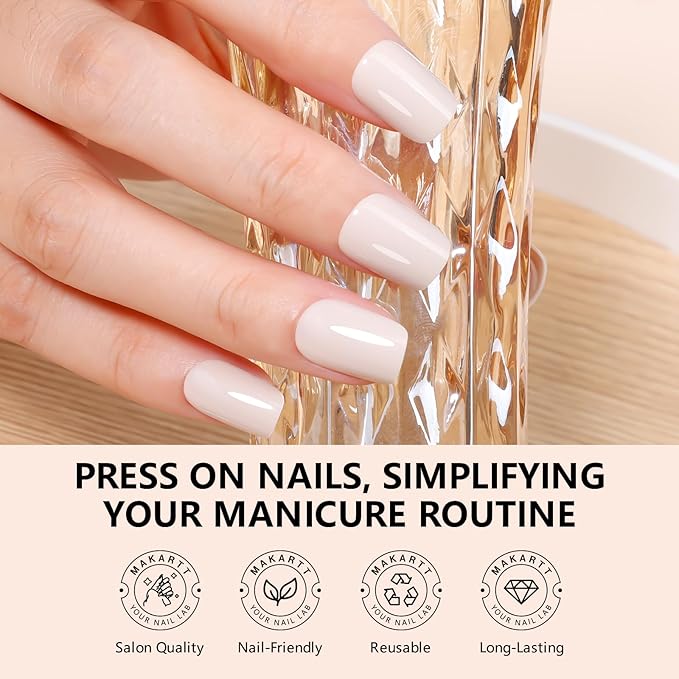 Makartt Press on Nails Kit: Short Deep Neutrals Coffin Tips in 6 Styles 144PCS, Natural Fit with Adhesive Tabs, Glue, and File, Manicure Set for Home Salon