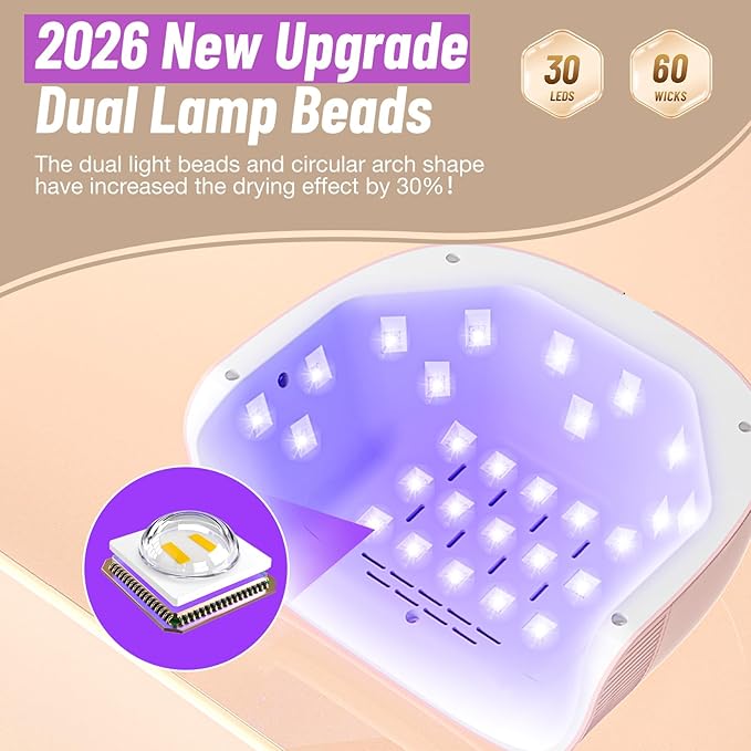 UV Nail Lamp - Fast Drying, UV Light for Gel Nails with 30 Dual Lamp Beads, 4 Timer, LCD Display, Energy Efficient LED Nail Light for Home & Salon Pink