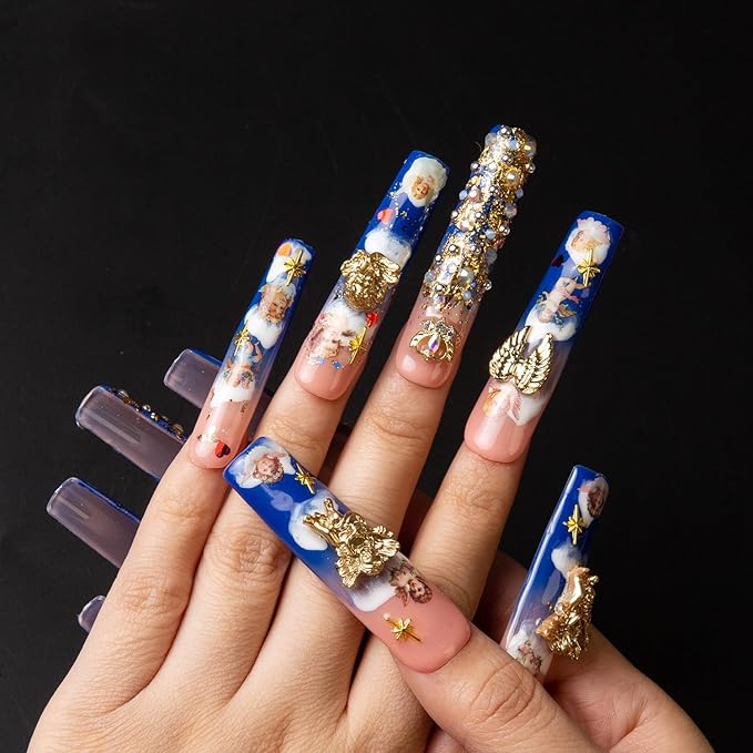 LOVFUL Press on Nails the Palace of Murals | Handmade with Full Covered Crystals | Reusable Fake Nails | Square | H174-S, pink
