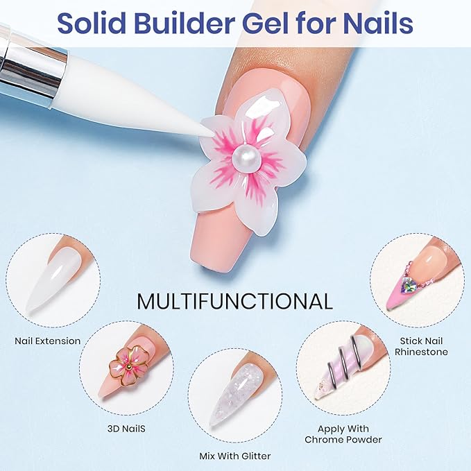 MIZHSE 2 Colors Solid Builder Gel for Nails: Non-sticky Hard 3D Sculpting Gel for Nail Art for Molding Soak Off U V LED Starter Kit DIY Home Salon