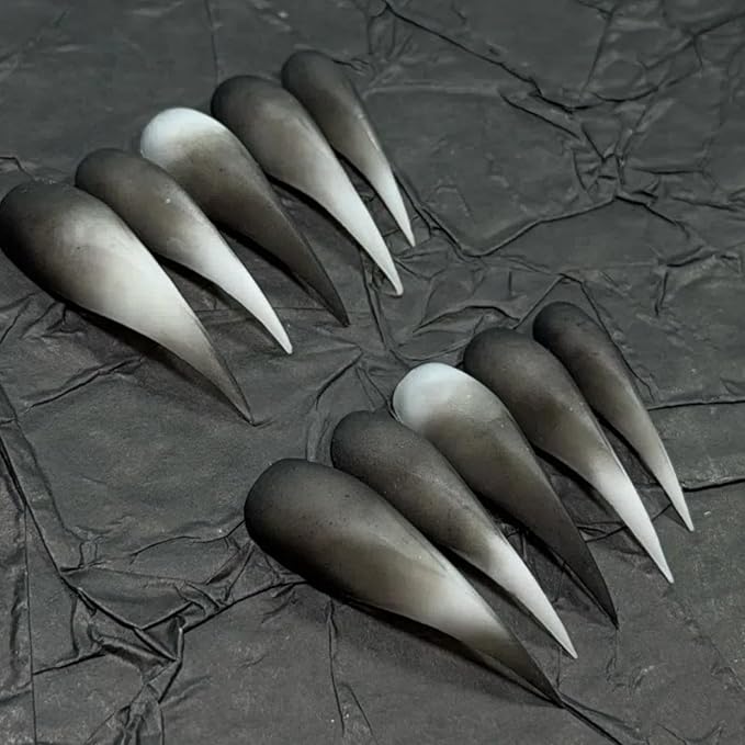 Halloween Press Claw on Nails Long Short Medium Curved Stiletto Handmade Gothic Design Horror Vampire False Nails Dragon Cat Claw Press on Nails Glossy Glue on Nail Thick Acrylic False Nails