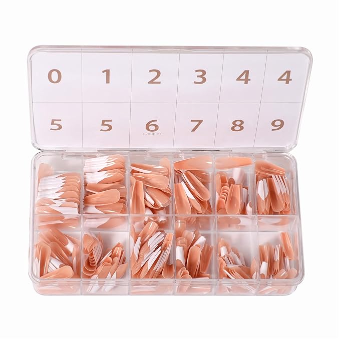 Allkem Soft Gel Nail Tips - 360 pcs XL French Ballerina Nail Extensions Kit - 12 Sizes Extra Long Full Cover Nails - Neutrals - Bold (360 Pieces)