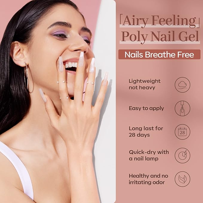 modelones Poly Nail Gel Set, 6 Colors Nude Pink Brown Daily Collection Poly Extension Gel Set Builder Manicure DIY Design Nail Art Home Salon Beauty Gift