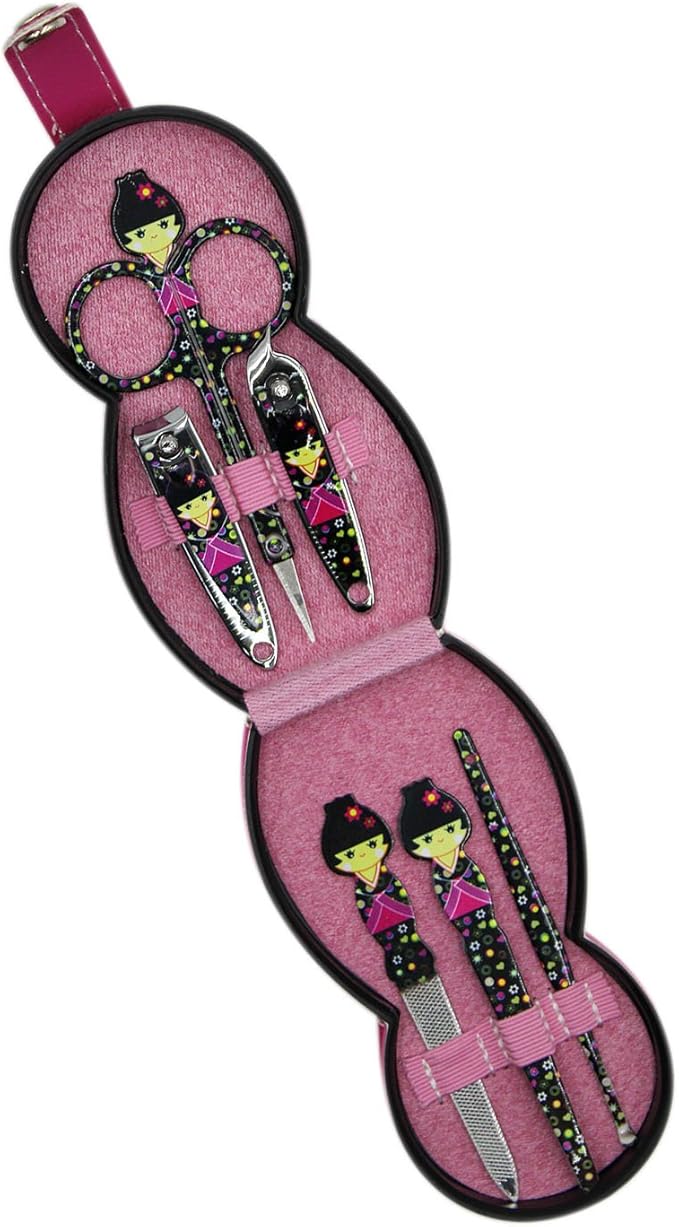 Aibearty Adorable Russian Doll Pattern Stainless Nail Clippers Set of 6Pcs, Professional Grooming Kit, Nail Tools with Luxurious Travel Case