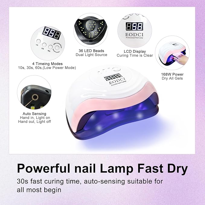 Gel Nail Polish with Lamp, 33 Colors Gel Nail Kit Fall Orange Red Purple Nail Polish Set 168W UV Lamp, No Wipe Base Top Coat & Manicure Tools Starter Kit DIY Home Salon Gifts