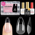 Beetles Gel Nail Kit Etch-X, Medium Almond, 288pcs 12 Sizes Nail tips, 3Pcs 15ml HEMA-Free Nail Glue Top Coat &Base Gel Set, for Acrylic and Clear Press On Nail, Long Lasting Extension DIY Set at Home