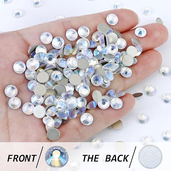 1440PCS SS8 Flatback Crystal Rhinestones Round Gems for Nail Art and Craft Clothes Glue Fix, Moonlight (2.3-2.5mm)