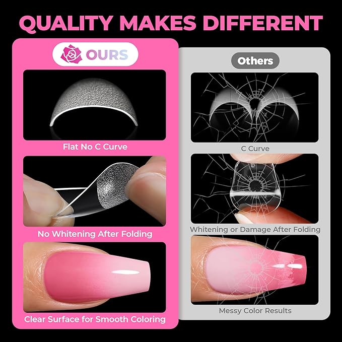 UNA GELLA Soft Gel Medium Coffin Nails Tips, 510Pcs 15 Sizes Pre-Buffed Full Cover False Nails, No File Needed Inner Matte Gel Tips, Clear PMMA Soak Off Acrylic Nail Extensions for DIY Nail Art