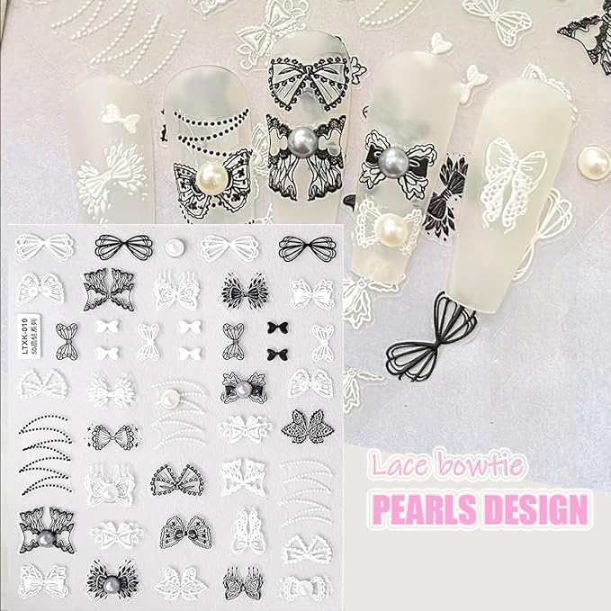 Zoance Nail Art Stickers Luxury Rhinestones Pearls 5D Embossed Customized Nail Decals, Self-Adhesive Flowers Butterflies Design Nail Stickers for Women Girls Salon Home DIY Nail Decoration Accessories