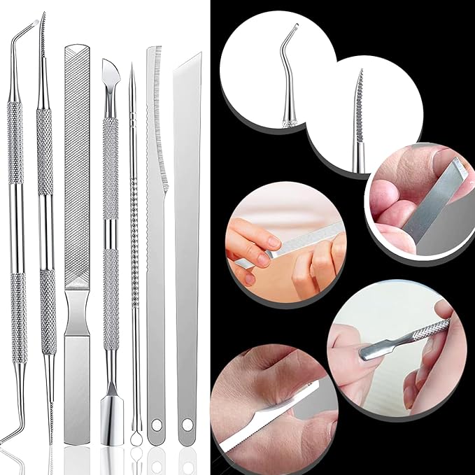 Ingrown Toenail Tool Kit (10PCS), Premium Nail Treatment Foot Tool, Used for Thick Nails and Ingrown Toenails, Heavy Professional Podiatrist Toe nail Set(black)