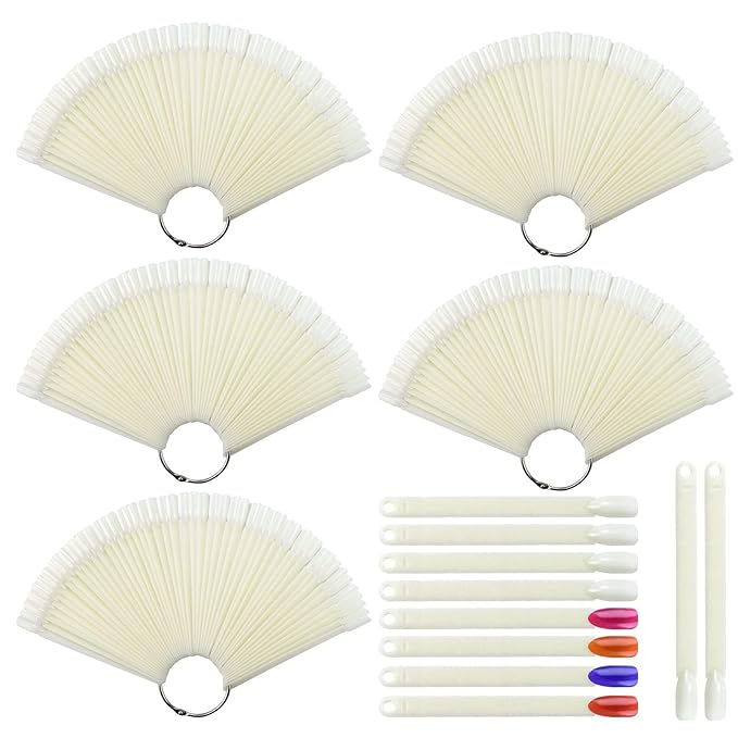 300 Pcs Nail Swatch Sticks with Ring, Nail Sample Swatches for Gel Polish Color Display, Nail Salon, Home DIY Accessories (50 pcs/string)