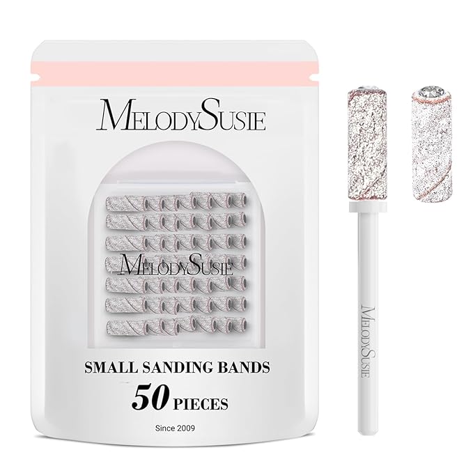 MelodySusie 50 Pcs Nail Drill Bits Small Sanding Bands with 3.1mm Mandrel Bit, 180 Fine Grit Nail File for Acrylic Nails Gel Manicures and Pedicure, Zebra
