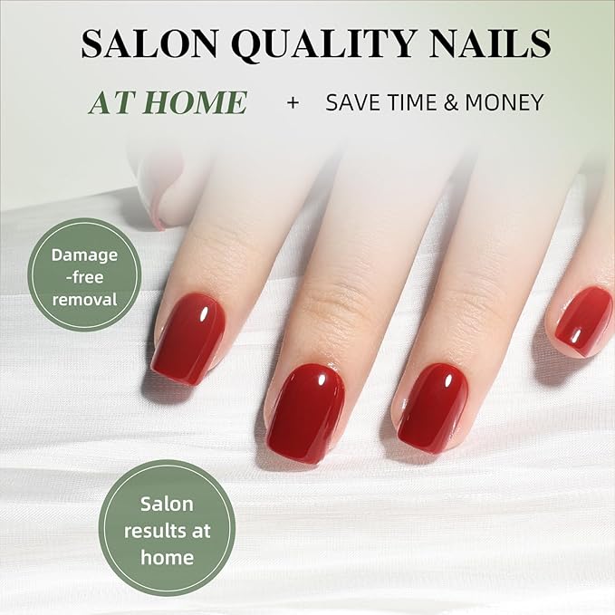 Burgundy Press On Nails - Red Short Square Fake Nails, Square Red Press On Nails Reusable Stick On Nails in 15 Sizes, 30pcs False Nail Kit for Women & Girls (Burgundy)
