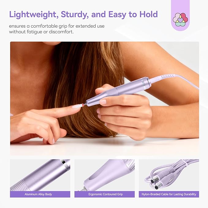 SAVILAND 45000RPM Nail Drill: 30s Stable & Fast Removal of Hard Thick Nails Electric Nail File Long Battery Life Nail Filer Electric Smart and Portable for Acrylic Nails Dip Nails Home DIY