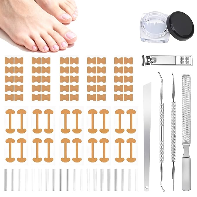 Ingrown Toenail Corrector Set with Correction Strips, Professional Toenail Tool Kit Includes Breathable Toenail Strips, Ingrown Toenails Pedicure Tool Set for Home Use (Silvery)