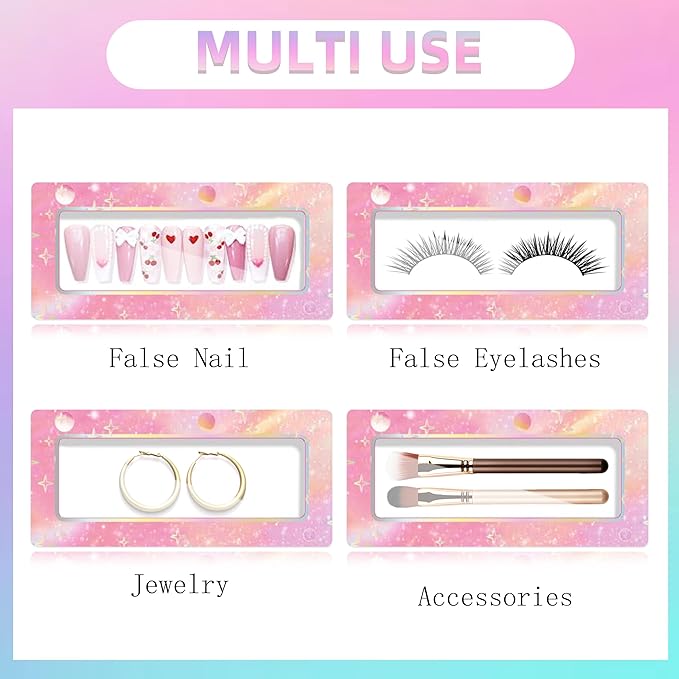 74PCS Press on Nails Packaging Box Set Includes 35PCS Empty Nail Package Box 35PCS White Background Paper 1 Double Sided Tape and 3 Thank You Stickers for Press on Nail Business