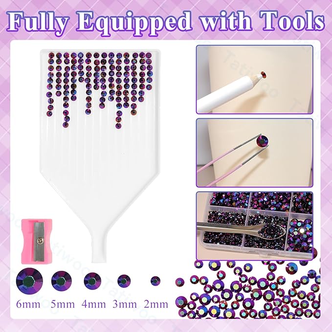 20000Pcs Iris Purple Flatback Jelly Resin Rhinestones for Bedazzling, Mix Sizes Crystal Rhinestones Gems, Iris Purple Flatback Rhinestone Gems Bedazzling for Crafts DIY Face Makeup Tumblers