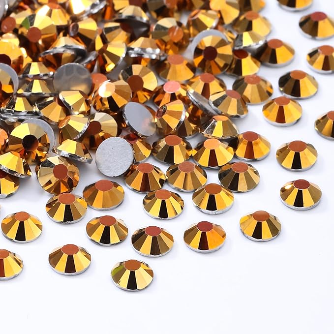 Gold Flatback Rhinestones, Glass Rhinestones for Nail Art and Craft, Glue Fix, Loose Crystal Gemstones(Gold, SS20, 1440pcs, 4.6-4.8mm)