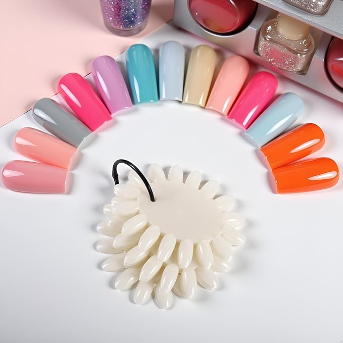 160pc Set WHITE FALSE NAIL ART TIPS Display Wheel,Nail Art Polish Palette Wheels,AcrYlic DIY Nail Art Practice Display Ring Practice PaletteSwing NailArt Tips Tools