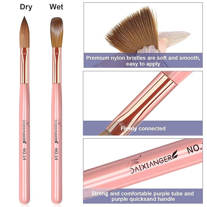 5Pcs Acrylic Nail Art Brush Set -Size 6/8/10/12/14, Rose Gold Handle Nail Brushes for Acrylic Application Powder & Nail Extension, 3D Nail Carving Tools for DIY Home Salon Manicure