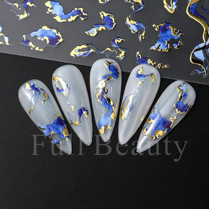 6 Pcs Embossed Marble Nail Stickers for Nails Art Gradient Marble Nail-Art Stickers Decals Self-Adhesive Nail Art Decals for Women Nail Supplies Art Design-Purple Blue Brown