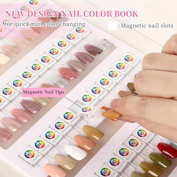 ANGNYA Magnetic Nail Swatch Book，192 Nail Color Book Leather Nail Sample Display Book with 192 Magnetic Tips & 1-240 Number Labels，Perfect for Professional Salon Nail Art Color Chart & Practice Stand
