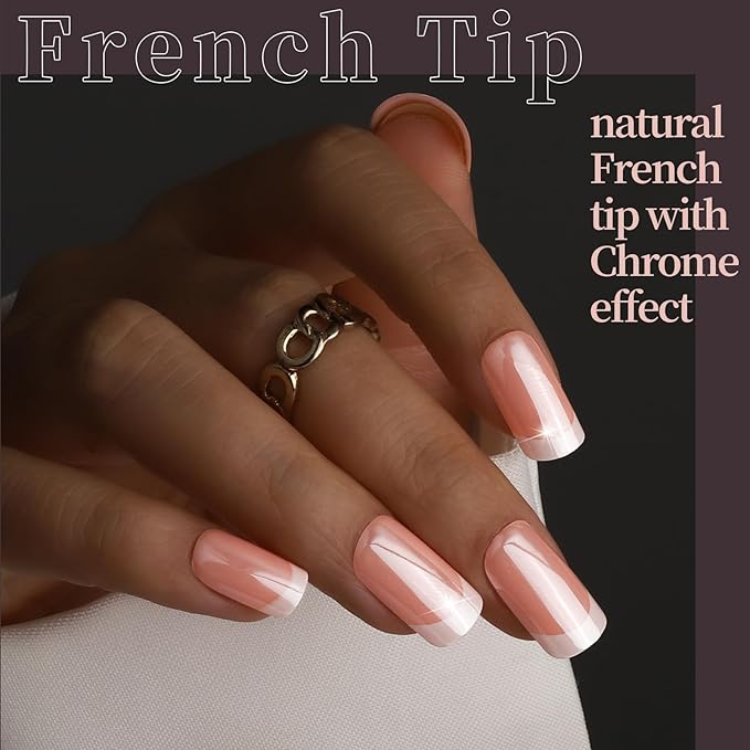 FANDAMEI Press on Nails, 6 Colors Chrome Press on Nails Short, Cat Eye Nails Short Round, Natural Fake Nails with Chrome Mirror Effect, Super Shiny Ombre, Glossy for Women with Salon Quality