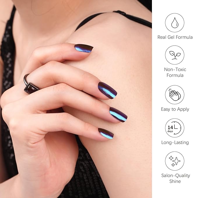 DANNI & TONI Semi Cured Gel Nail Strips Cranberry Chrome (Wine Flash) Color-Shifting Gel Nail Stickers 28 Stickers Gift for Woman