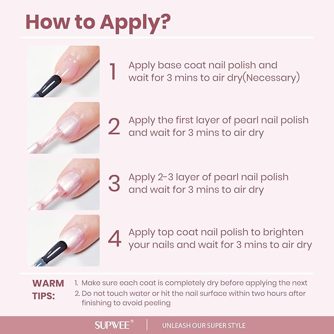 Pink Pearl Nail Polish, Quick Dry Fast Shimmer Mermaid Air Dry Fast Nail Lacquer DIY Manicure for Women Girls