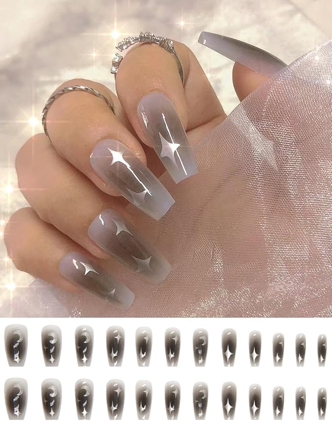 Pre-Designed Long Square Press on Nails Kit for Finger by Asenei, 168 Pieces, 7 Designs, with 2 Bottles Nail Glue and Nail tools, All in 1 Press on False Nails
