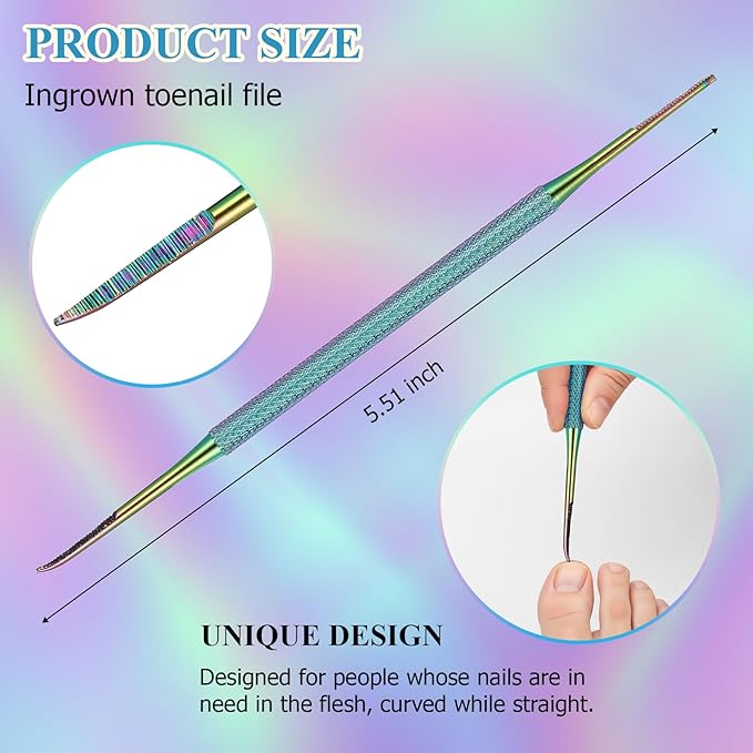 Mudder 6 Pack Ingrown Toenail Files Double Sided Toenail Lifters One Side Flat and One Side Curved Stainless Steel Manicure Treatment Removal Pedicure Tools for Feet Under Nail Cleaner (Rainbow)