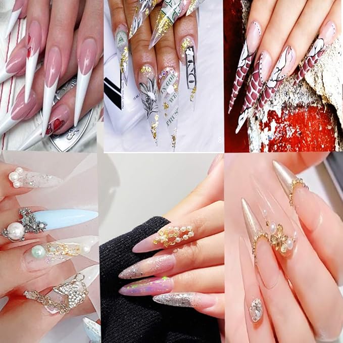 Long Stiletto Natural Nail Tips - Acrylic Half Cover Pointed Fake Nails, Long Claw False Artificial Tips 600pcs 10 Sizes With Box