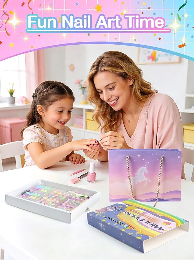 EBANKU Easter 144 Pcs Press on Nail Kids Gift Box, 6 Pack Rabbit Kid Flase Nails Kit with Nail Glue Set Fake Nail for Girls 5-10 Years Gift Set